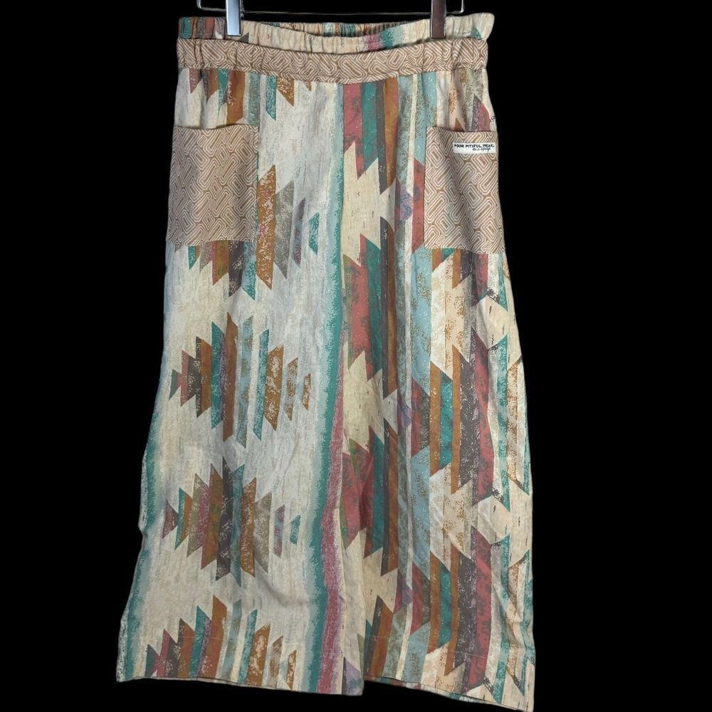 Poor Pitiful Pearl Ikat Aztec Print Pull On Wide Leg Pants Sz. L